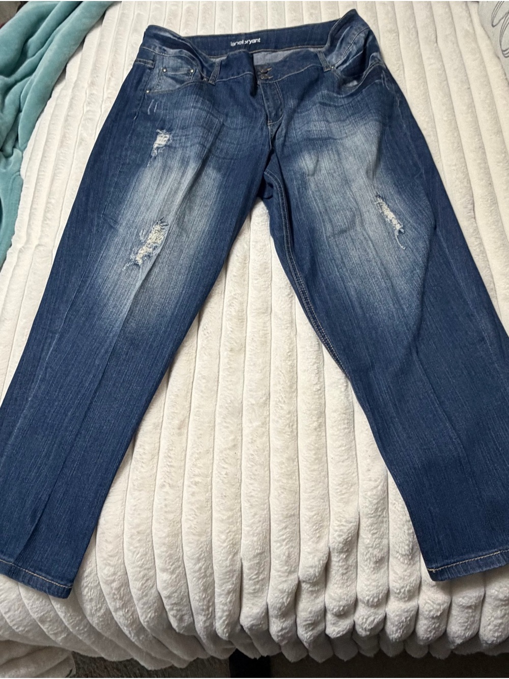 Lane Bryant Dark Blue Distressed Boot Cut Jeans